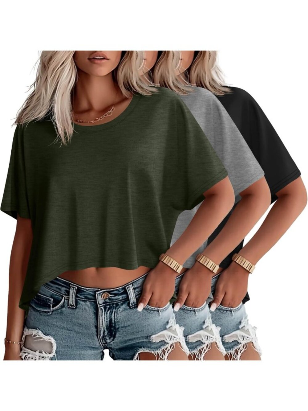 3 Pack Women's Oversized Cropped T-Shirts - Casual, Comfy, Trendy Styles